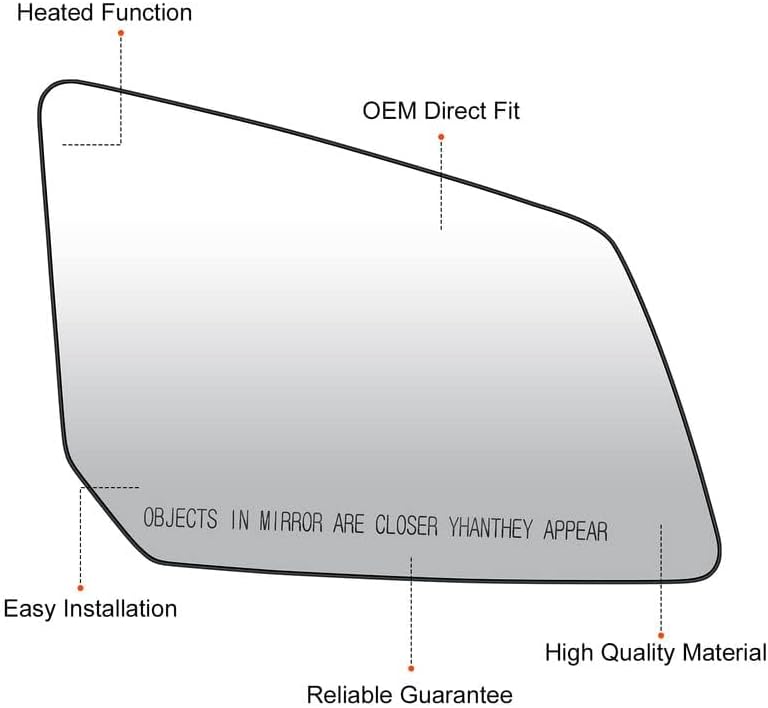 Miniatura 6 de Espejo lateral del pasajero de repuesto para GMC Acadia 2007-2016, Saturn Outlook 2007-2010, Chevrolet Traverse 2009-2016 Espejo calefactable