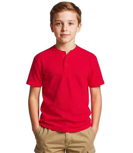Boys Henley Short Sleeve Shirt Waffle Knit Tee Cotton Blend Button Front T-Shirt Breathable Tshirts