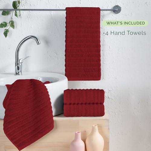 Image of Elegant Comfort Luxury 100% Turkish Cotton Corduroy Ribbed 4 Pack Hand Towel Set 16 x 28 Inch - Absorbent, Super Soft, Quick Dry, Premium Towels for Bathroom, Gym, Spa and Hotel Use, Burgundy