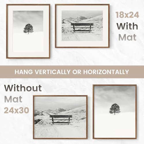 Image of 24x30 Poster Frame, USA-Sourced Natural Walnut Wood Picture Collage Frame with HD Tempered Glass, Modern Simple 24 x 30 Wooden Photo Frame Matted to 18x24, Vertical & Horizontal Wall Hanging Display