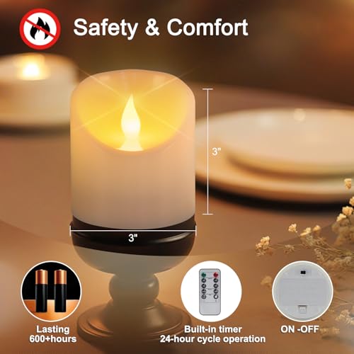 Image of 3 inchx3 inch Flickering Flameless Candles, Realistic LED Candles, Battery Operated Candles with Remote and Timers, Real Wax Electric Fake Pillar Candles for Festival Wedding Home Party Decor -2Pack
