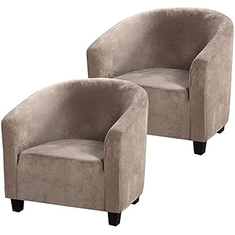 LINGKY High Stretch Sofa Cover Velvet Tub Chair Cover Skid Resistance Furniture Protector Stretch Fabric Super Soft Couch Slipcover (Taupe,Set of 2) Cover