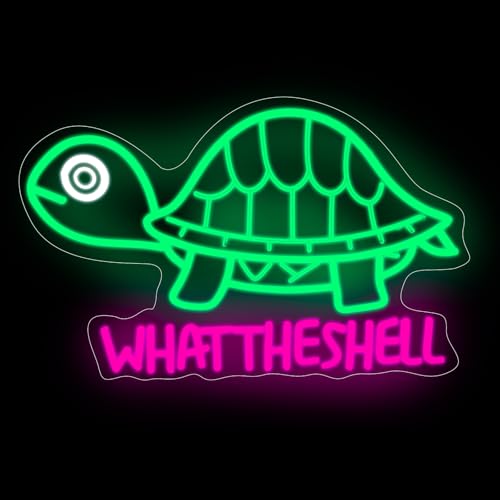 Image of Turtle Neon Sign,What the Shell Turtle Sign,Sarcastic Decor,Funny Neon,Cute Turtle Pun Gift,Kawaii Turtle Sign,Animal Neon Light, 15.9 inchx10.4 inch, Pink
