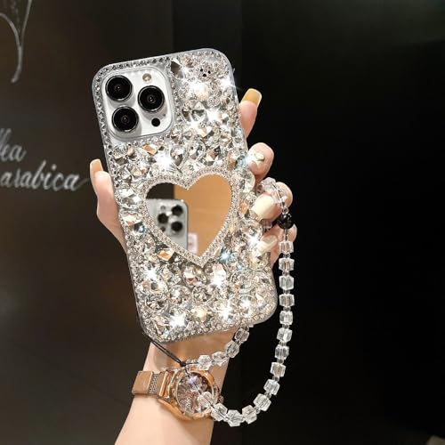 Cadeau tendance : coque miroir strass iPhone 15 14 13 Pro Max amour