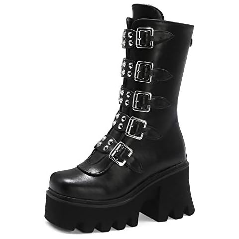 YIYA Women's Black Platform Goth Boots Cover