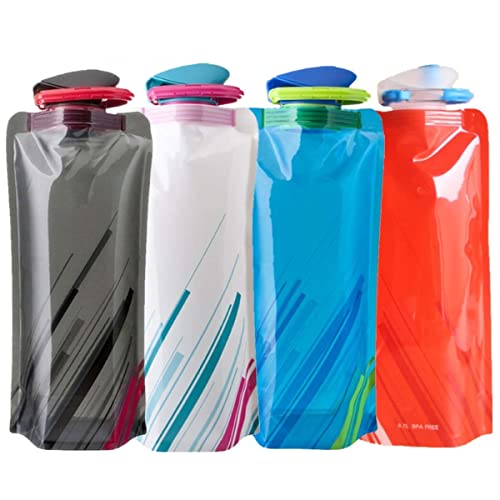 Sinwind Bottiglia d'acqua pieghevole Set di 4, 700ML bottiglie flessibile pieghevole riutilizzabile acqua per escursionismo, Adventures, Viaggi - Senza BPA (4pcs)