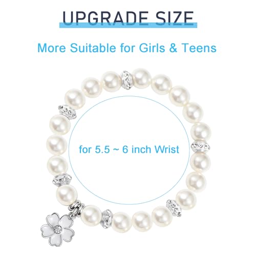 Image of Bracelet Proposal Flower Girl Wedding,Teacher Thanksgiving Gifts,Flower Pendants and Pearl Bracelets for Wife Mother Daughter Packaged in Wedding Gift Boxes