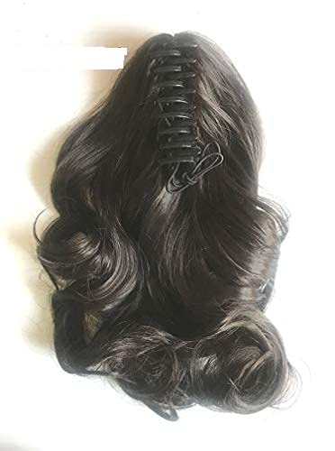 Extensiones de cola de caballo onduladas con clip de garra de 14 pulgadas, color marrón oscuro #2, fibra resistente al fuego resistente al calor