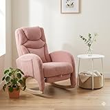 FurnitureR Schaukelstuhl mit Fußhocker und Beistelltisch, Teddy Relaxsessel mit Armlehnen und Kopfkissen, Bequemer Stillstuhl Loungesessel mit Aufbewahrungskorb, Rosa