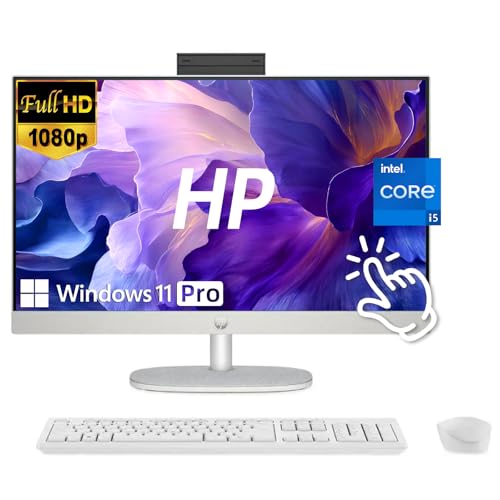 Image of HP 24 inch All-in-One Desktop Computer, FHD IPS Touchscreen PC, 13th Gen Intel Core i5-1334U Processor, 16GB RAM, 1TB SSD, Windows 11 Pro, 1080p IR Camera, Wi-Fi 6, Wireless Keyboard & Mouse, White