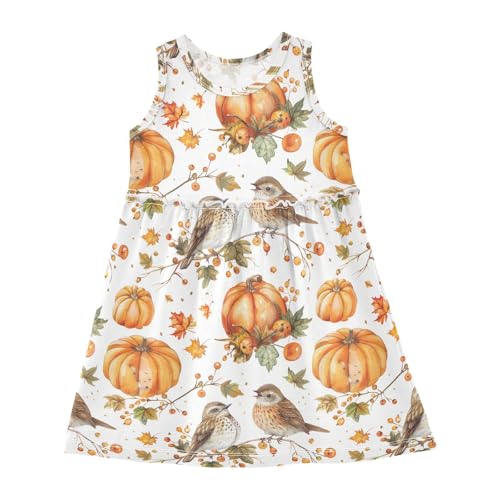 Girls' Dresses Thanksgiving Pumpkins Fall Bird Toddler Summer Dress Sleeveless Dresses for Girls Sundress