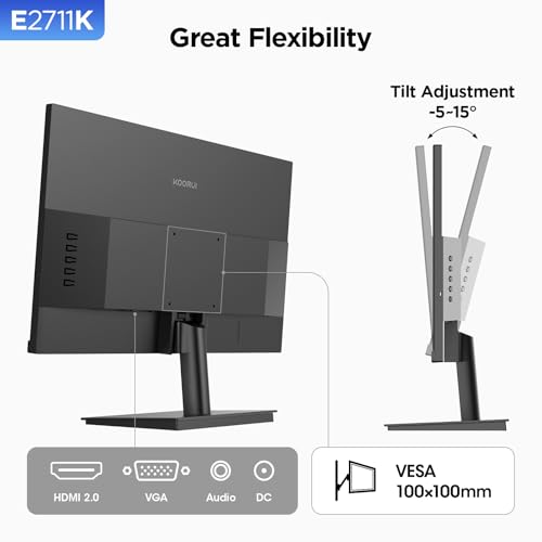 undefined KOORUI Monitor, 27 Inch Gaming Office Monitor, Eye-Care IPS FHD 1080P 144Hz Computer Screen with HDMI VGA, Slim Bezels, Freesync, Ergonomic Tilt, VESA Mountable, Black の商品画像 7