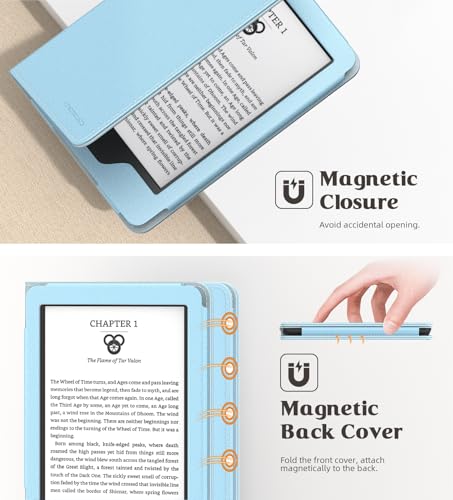 Image of MoKo Case for 6 inch All-New Kindle(11th Generation 2024 /2022 Release), Lightweight PU Leather Cover Stand Shell with Hand Strap Auto Wake /Sleep for Kindle 2024 11th Gen e-Reader, Sky Blue