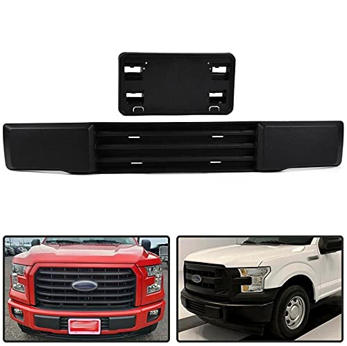 PIT66 Front Bumper & License Plate Bracket, Compatible with 15-17 Ford F150 Grille Trim Panel + License Plate Mount Fascia Cover Set(NOT FIT Ecoboost Powered F150)