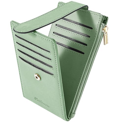 Image of Chelmon Womens Wallet Slim RFID Blocking Bifold Multi Card Case Wallet with Zipper Pocket (Light Green)