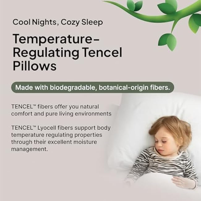 Organic Cooling Tencel? Lyocell Toddler Pillow & Pillowcase Set (13x18) for Hot Sleepers, Non-Toxic, Hypoallergenic, Skin Friendly, Eucalyptus Fiber, Moisture-Wicking Down Alternative Pillow