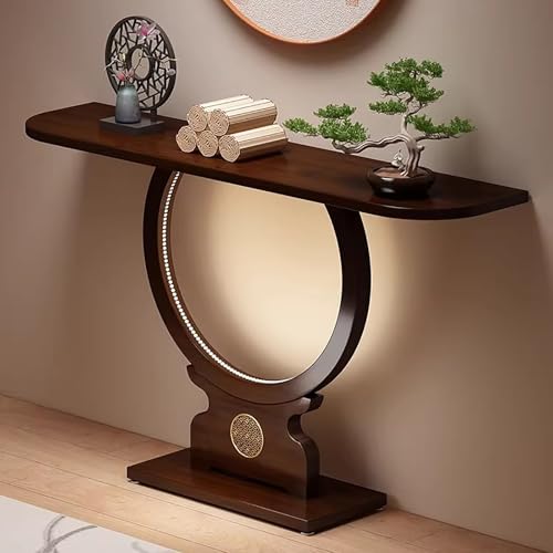 Mesa consola de bambú para entrada con luz pasillera LED 4