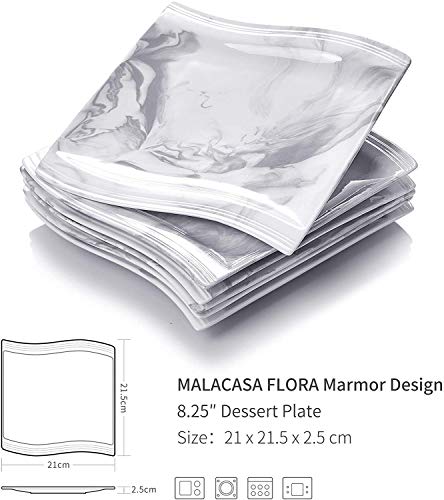 MALACASA serie Flora Vajillas de Porcelana Juego de Platos, Gris 6 Platos de Postre - Imagen 3