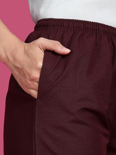 Image of KRYPTIC Women's 100% Pure Cotton Woven Pyjama | Mid Rise Relaxed Fit Full Length Nightwear Pant with Elasticated Drawstring Waistband & Side Pocket | Comfortable Lounge, Sleepwear & Casual Bottom Wear