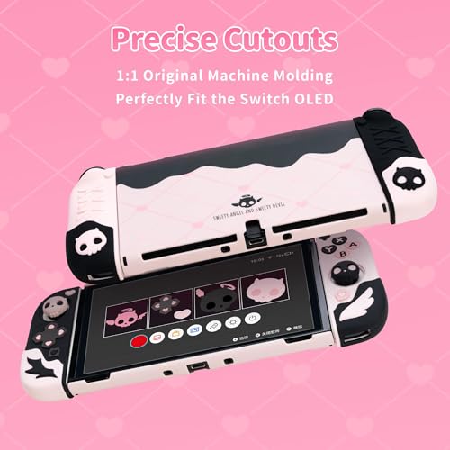 Image of GeekShare Protective Case for Switch OLED Model,Anti-Scratch Slim Cover Case Compatible with Switch OLED Separable Soft Silicone Shell with 2 Thumb Grip Caps- Sweetheart Skull