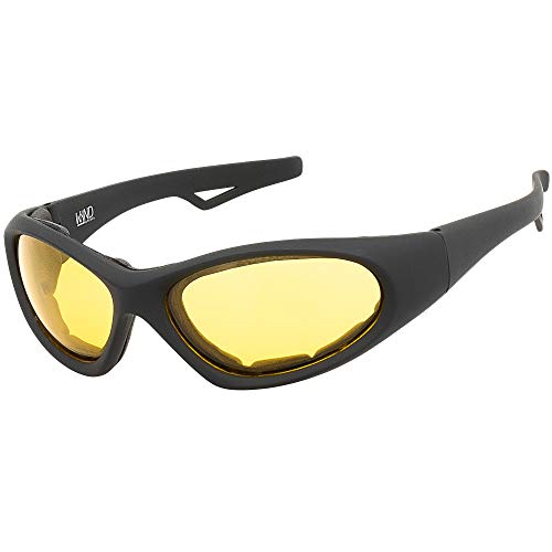 WYND Blocker Wind Resistant Sunglasses Motorcycle, Sports, Driving, Cycling Wrap (Black Matte, Yellow)2