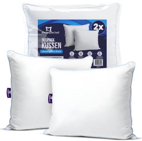 Slaapspeciaal Kopfkissen 60x70cm - Kissen aus Baumwolle-Bezug [2er Set] Ergonomisches Schlafkissen mittlere Festigkeit [Stützt Kopf und Nacken] - Aktive Luftzirkulation