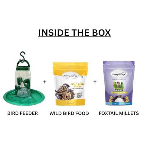 Image of Happy Wings Value Nest Bird Feeder Starter Pack | Plastic Tube Bird Feeder with Foxtail Millet (1 kg) and Wild Bird Food (900 gm)