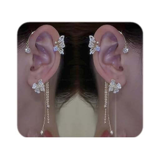 2PCS Butterfly Ear Cuffs Earrings Zircon Earrings Butterfly Ear Wrap No Piercing Eae Cuff Clip On Earrings For Women Jewelry