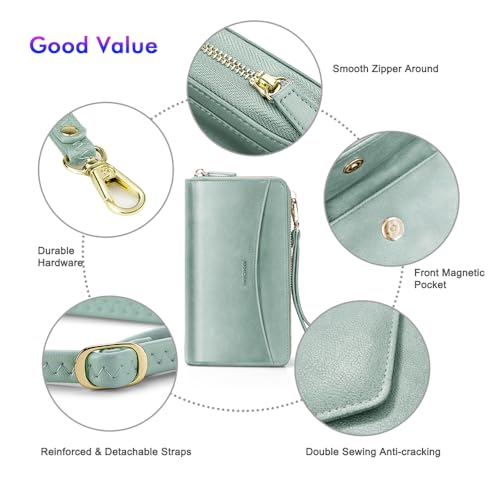 Image of nuoku RFID Blocking Wristlet Wallet for Women, Zip-Around Crossbody Clutch with 2 Removable Straps