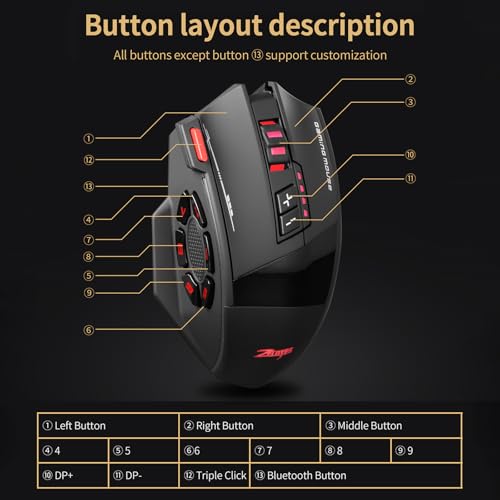 Image of Wireless Gaming Mouse, RGB Dual Mode Bluetooth Mouse Up 24,000 DPI, 13 Macro Programmable Buttons, Optical Computer Mouse 50Hrs for PC Laptop MOBA FPS, PMW-3311, Comfort Grip (Black)