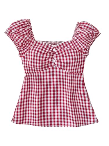10 Best Girls Gingham Shirts That Are Perfect for Any Occasion 2 GORGLITTER Girl's Gingham Summer Babydoll Shirt (8-12 Years)