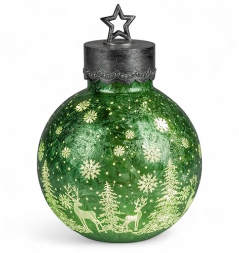 formano LED Deko-Kugel Frosty Gruen 35 cm Farb-Glaskugel Ice-Optik Timer 6h/18h beleuchtet - Batteriebetrieben - Herbst Winter Weihnachtsdeko für Tisch Regal Fensterbank