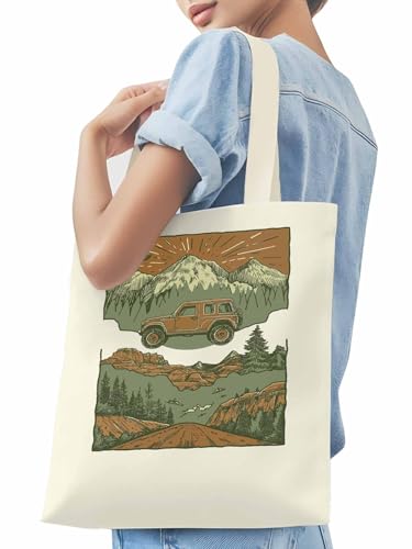 Canvas Tote Bag, Retro Off-road Vehicle Mountain Aesthetic Canvas Tote Handbags for Women Shoulder Bag,3