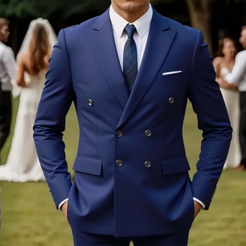 Men's Double Breasted Suit Blazer Slim Fit Solid Sport Coat for Wedding Prom Business Formal and Casual Jacket2
