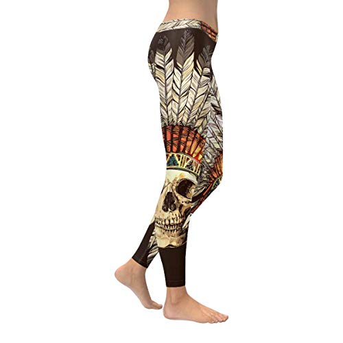 InterestPrint Women\'s Stretchy Yoga Pants Hand Drawn Native American Indian Headdress with Human Skull Running Workout Active Leggings 2XL