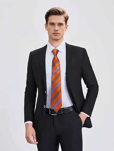 Image of YourTies Orange Ties for Men Striped Tie Woven Silk Necktie Handkerchief Cufflinks Set Formal Business Party Wedding