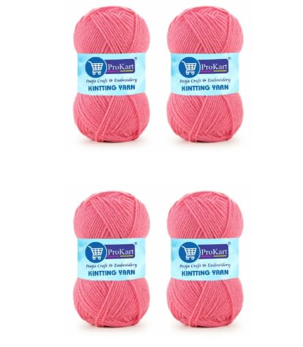 Image of ProKart Premium 4 Ply Wool Yarn, Soft Knitting & Crochet Yarn for Sweaters, Scarves, Hats, Baby wear, Purses, Gift Bags and DIY Crafts. Flamingo Color, 100g x 4 Pack.