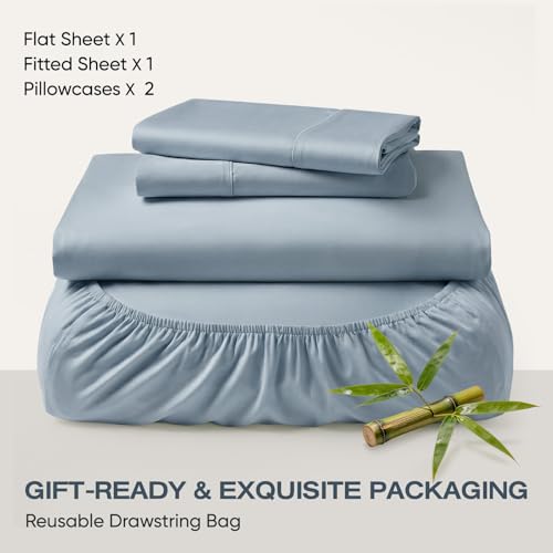 Image of Real 100% Viscose Derived from Bamboo Sheets Set King Size, Cooling & Silky Soft for Hot Sleeper, Luxury with Breathable & Moisture Wicking Fabric, 18 inch Deep Pocket with Corner Straps (Sterling Blue,K)