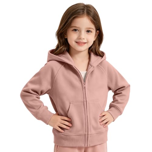 Saubeou Hoodies for Teen Girls Raglan Long Sleeve Zip Up Hoodie Loose Fit Basic Casual Hooded Sweatshirt Jacket Size 2-13T Pink girls sweatshirt Size 2-3 - image 6