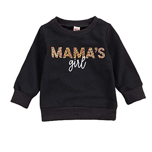 Newborn Infant Baby Girls Long Sleeve Leopard Letter Mama's Girl Print Sweatshirts Pullover Tops Fall Winter Clothes (Black, 12-18 Months)