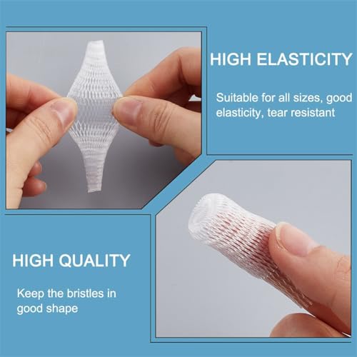 Image of GORGECRAFT 200Pcs Makeup Brush Pen Guard Protector Net Reusable Thread Spool Savers Expandable Mesh Cover Plastic Sewin Thread Netting Machine Embroidery Net for Sewing Eyeshadow Brush, White