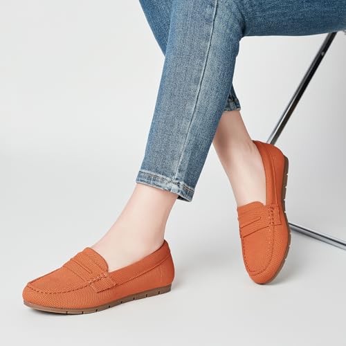 Image of Cvistpieo Loafers for Women Comfortable Dressy Casual Work Flats Lightweight & Breathable Slip On Walking Shoes Knit Brown Size 9.5 Wide Width