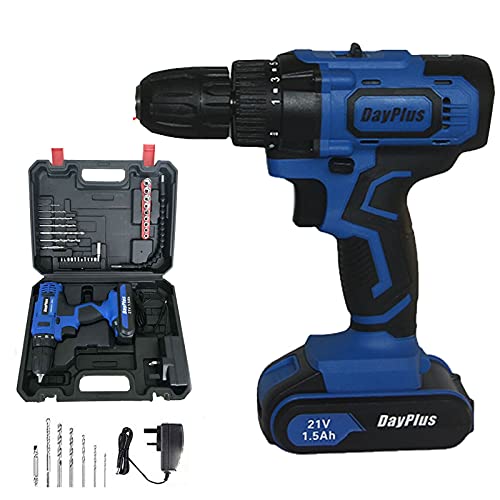 Atornillador inalámbrico de 18+1 par de torsión, 21 V, 45 Nm, atornillador inalámbrico, 1 batería de ion de litio de 1,5 Ah, 2 velocidades, luz LED, caja de herramientas, 29 piezas de accesorios