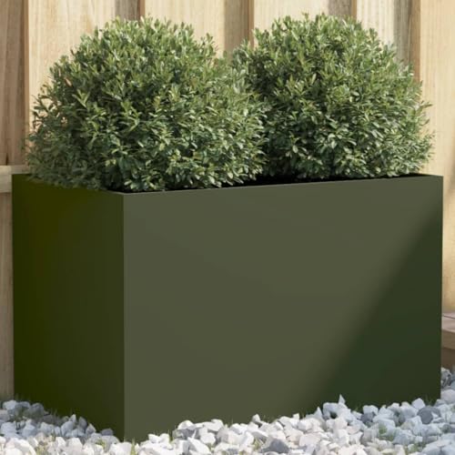 Mimdixy Zaunfelder Gartenzaun Metall, Pflanzkübel Olivgrün 62x40x39 cm Stahl Pflanzkübel für Garten, Terrasse, Balkon und Wohnräume