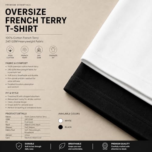 Image of Oversized T Shirt for Men Combo Pack of 2 & 3 | Heavyweight Cotton T Shirt | Drop Shoulder Baggy Loose Fit Round Neck Casual Streetwear Oversized Tshirt