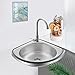 Corner Sink Wall Mount Bathroom Laundry Restaurant Sink Single Bowl Stainless Steel Sink with Drainer Unit and Tap for Outdoor Indoor, Garage, Laundry/Utility Room,Restaurant,Kitchen.