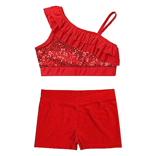 Kids Girls Two Piece Sequins Crop Top with Shorts Set for Gymnastics Dance Leotards Workout Fitness Swim Active3