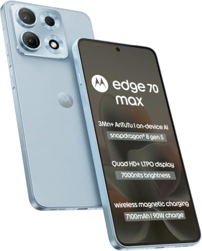 Image of Motorola Edge 70 Max 5G, Pantone Ice Melt, 12GB RAM, 256GB Storage | 6.8 Inch Quad HD+ pOLED Display, Snapdragon 8 Gen 5 Processor, 50MP AI OIS Main + 8MP Ultra-Wide Camera
