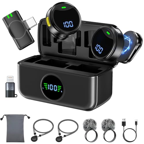 Wireless Lavalier Microphone for iPhone/Android, Mini Lapel Mic with Noise Cancellation, 30h Battery Life, USB-C/Lightning Plug, iPhone Microphone for Video Recording, Vlogging