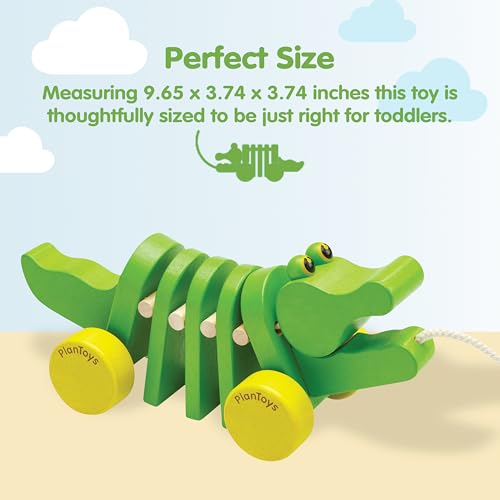 Image of PlanToys Dancing Alligator Pull Toy for Toddlers | Eco-Friendly Wood Toy with Click-Clack Sound | Walking Toy for Babies